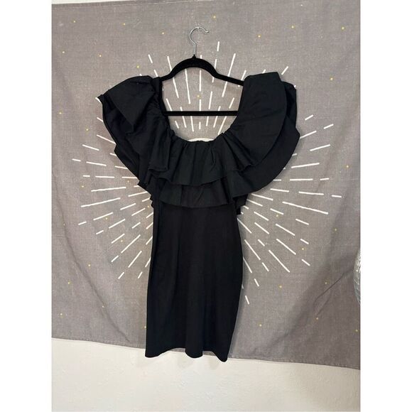 Zara Fitted Ruffled Black Dress - Picture 6 of 6